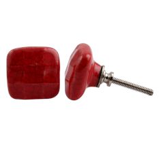 Red Square Crackle Ceramic Furniture Knob